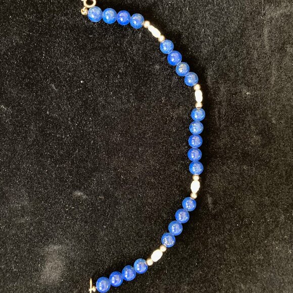 Lapis Lazuli 5.5mm Beads, Pearl and Gold Bead Bracelet with 14k Gold Clasp - Picture 14 of 16